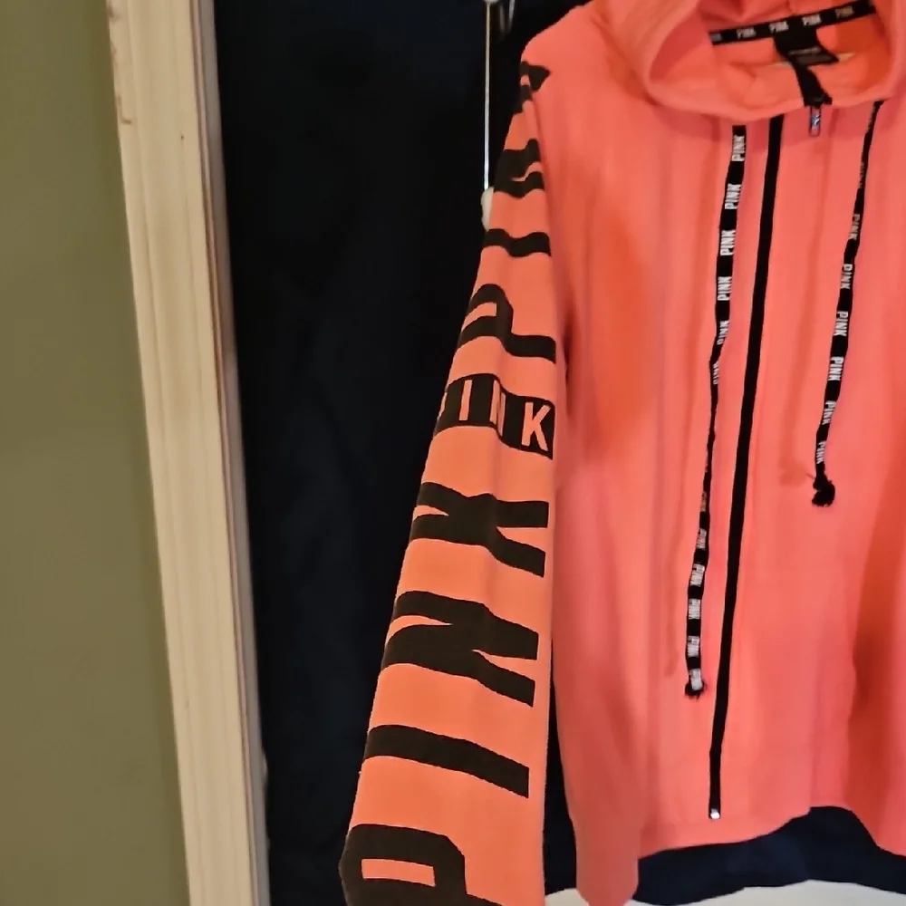 Victoria's Secret Pink Coral colored Hoodie with Black Accents - Picture 4 of 6